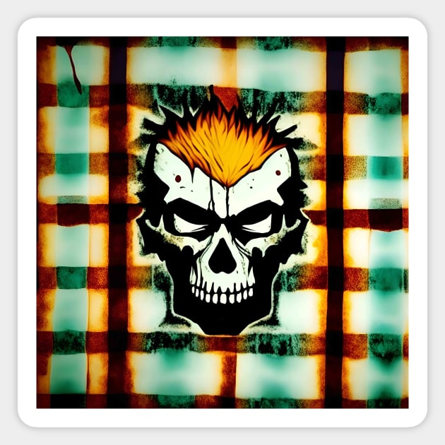Skull Plaid Grunge Bleach Acid Wash Graphic Skate Punk Sticker by Anticulture